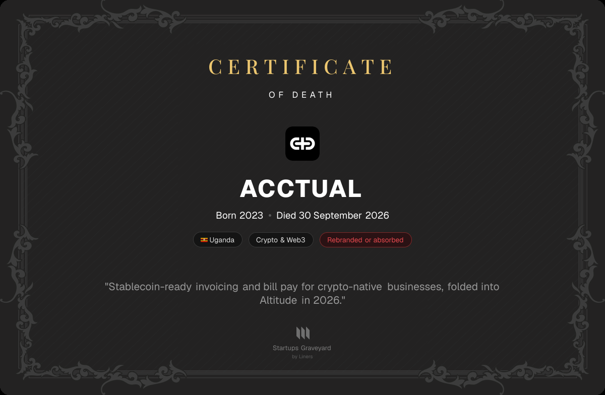 Death certificate for Acctual