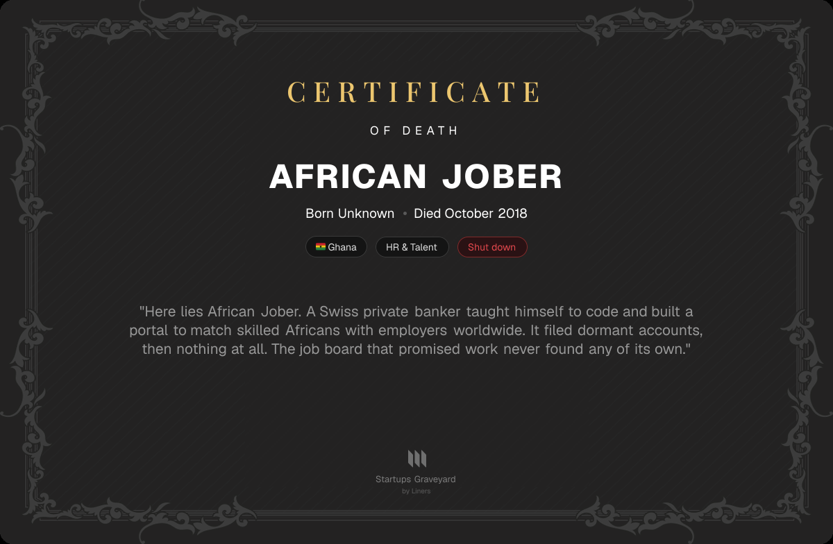 Death certificate for African Jober