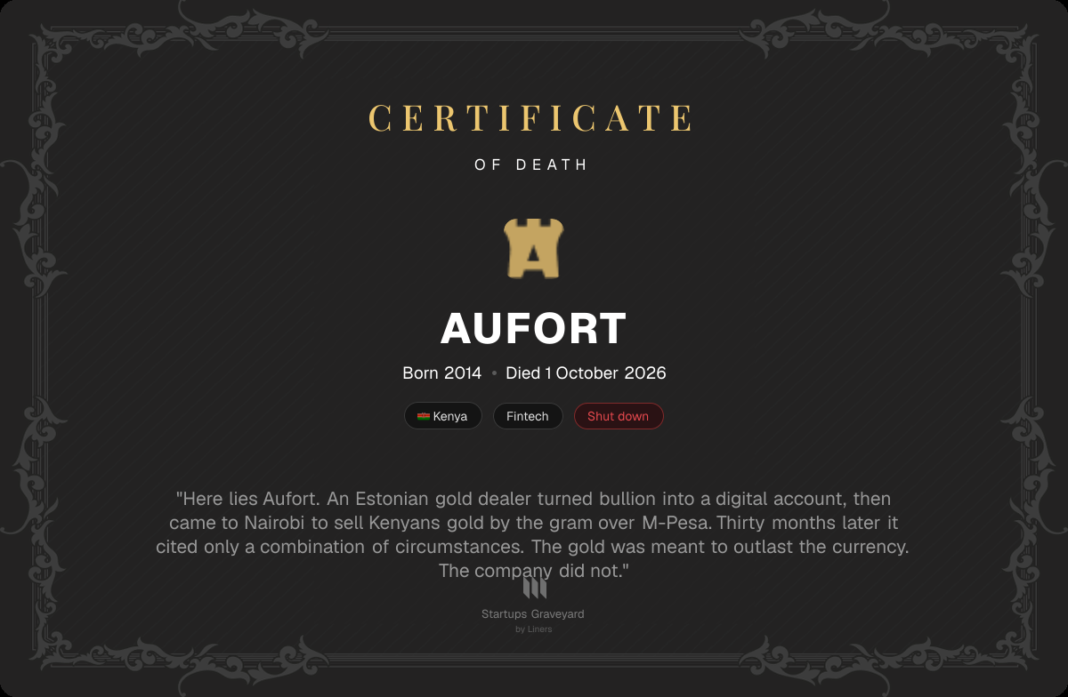 Death certificate for Aufort