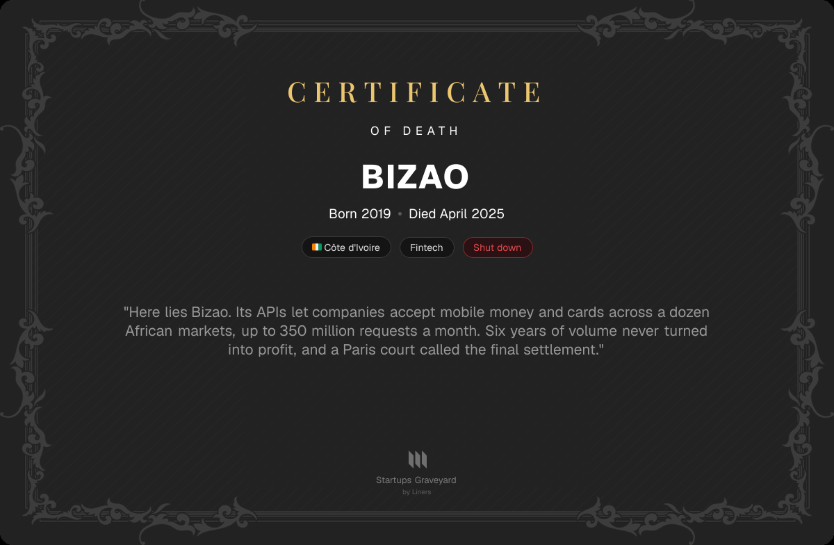 Death certificate for Bizao