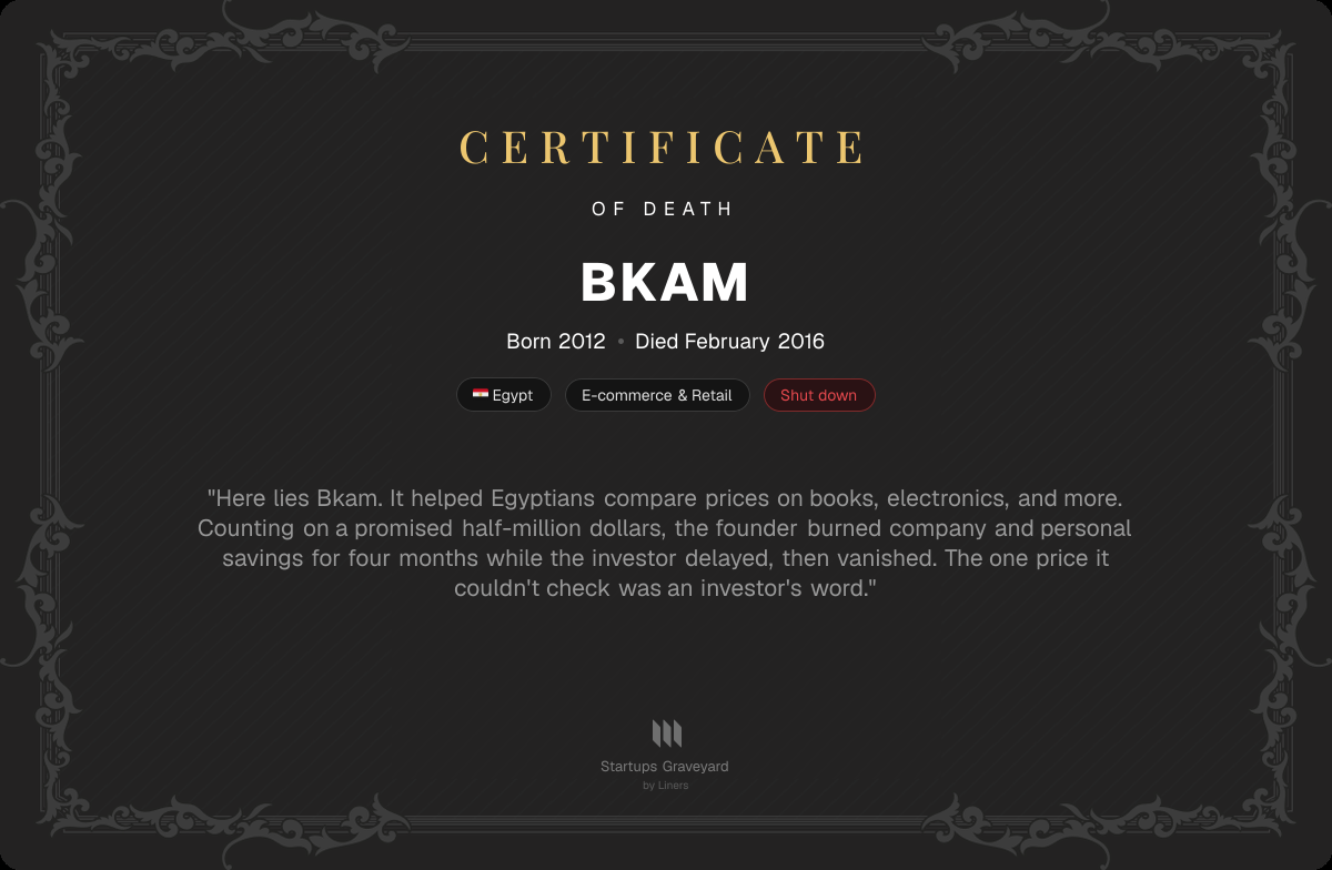 Death certificate for Bkam