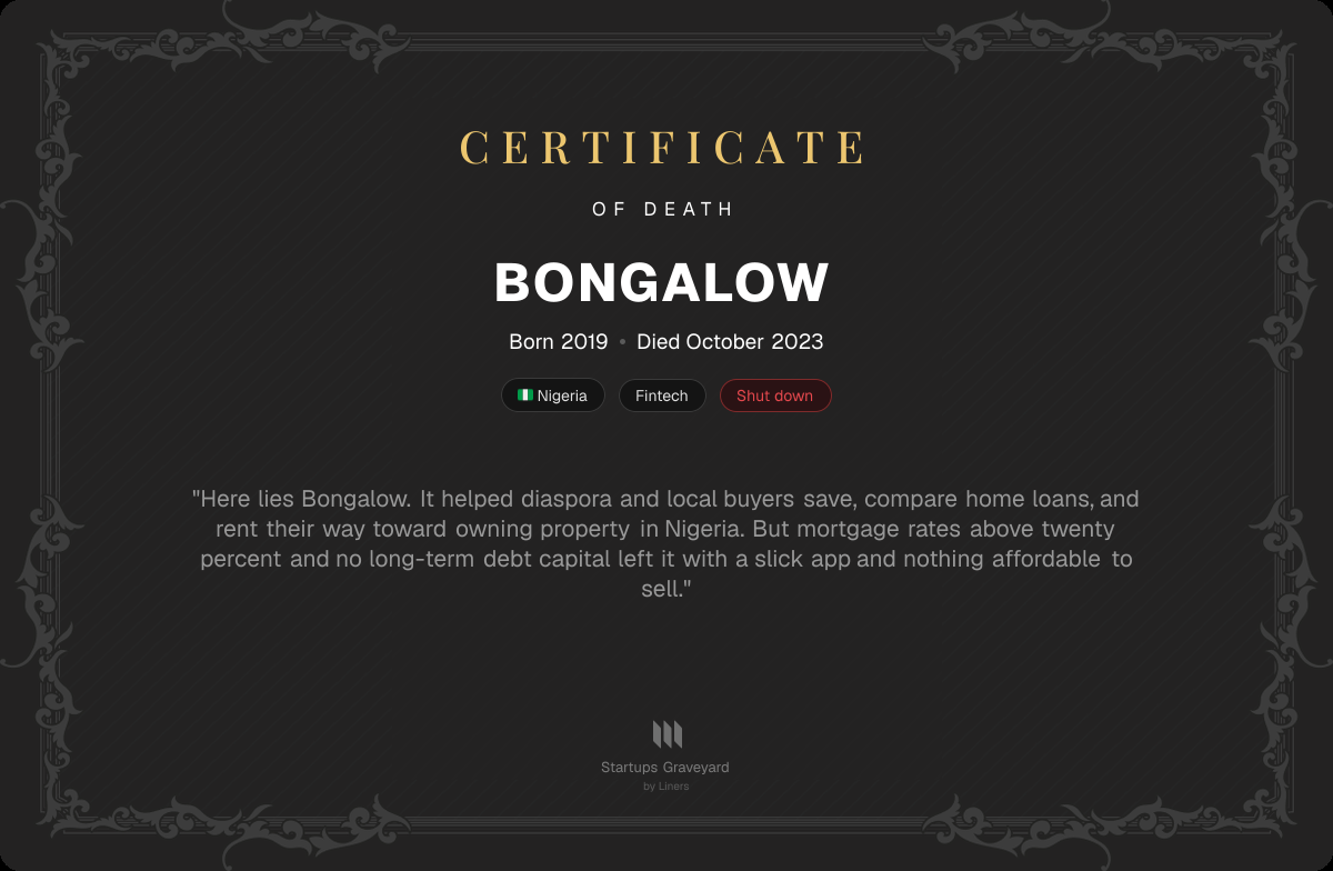 Death certificate for Bongalow