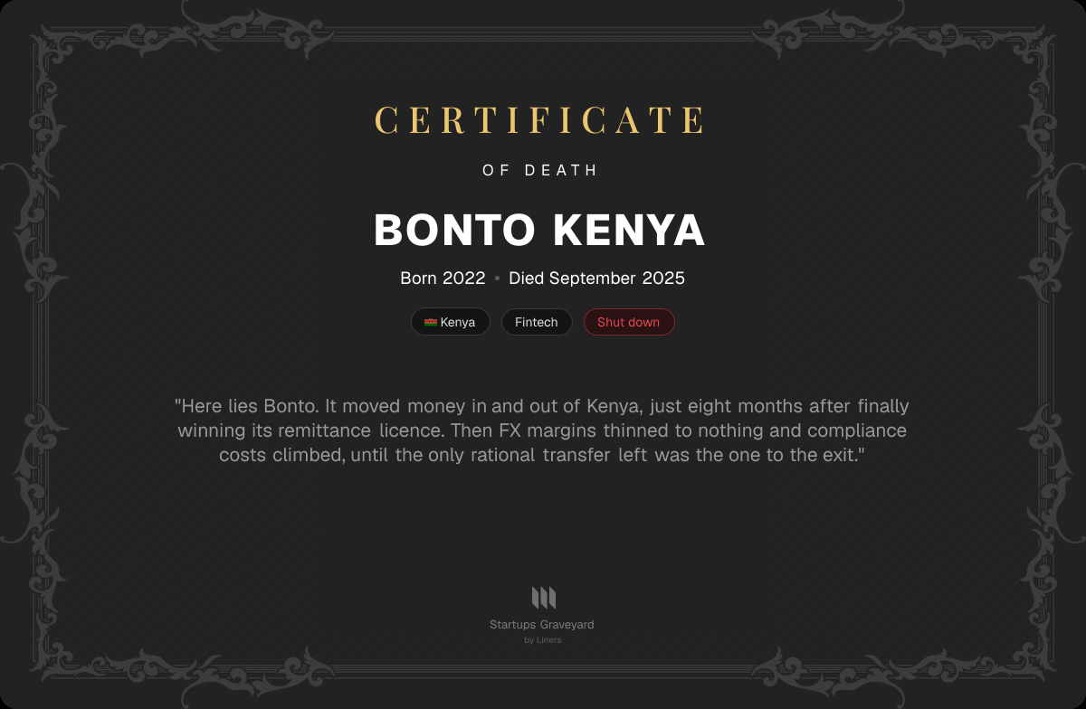 Death certificate for Bonto Kenya