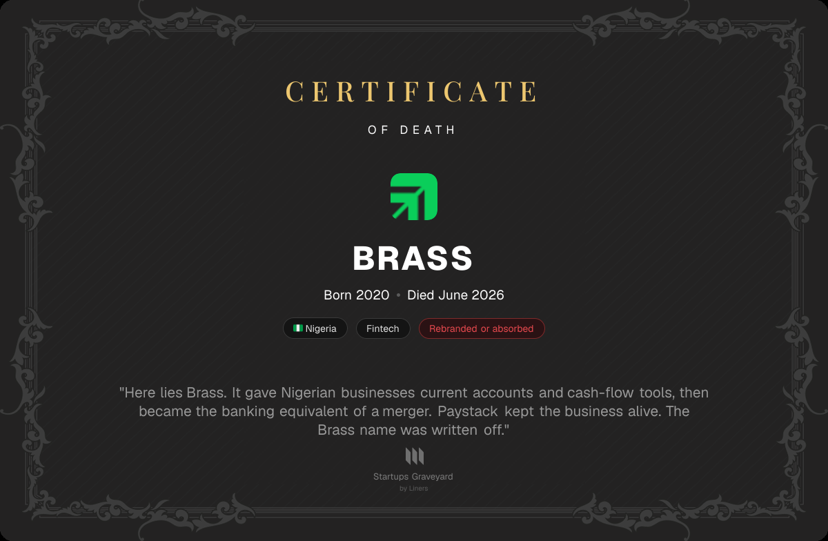 Death certificate for Brass