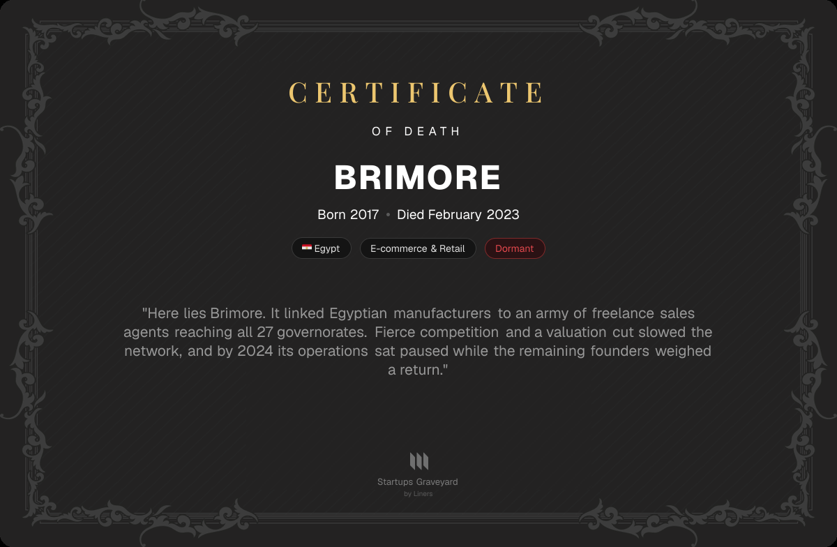 Death certificate for Brimore