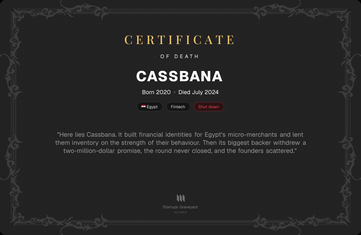 Death certificate for Cassbana