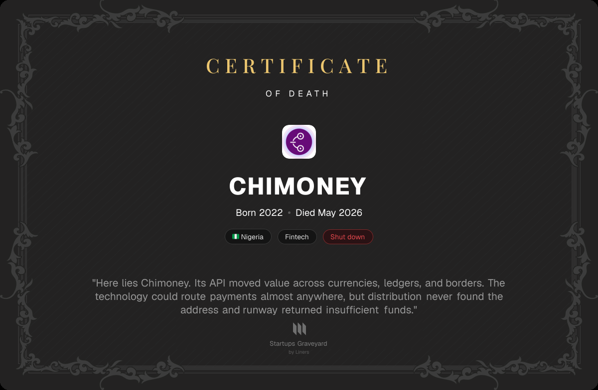 Death certificate for Chimoney