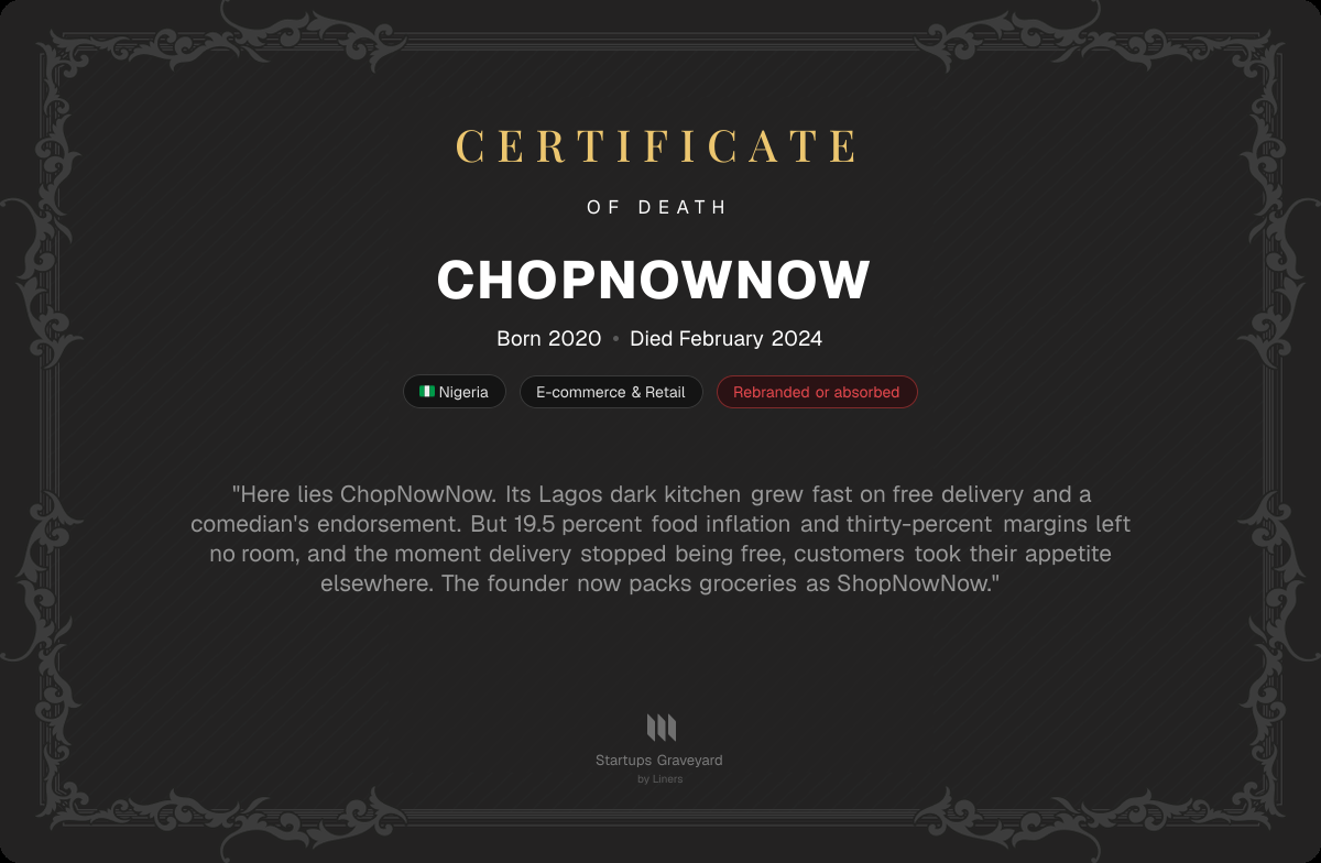Death certificate for Chopnownow