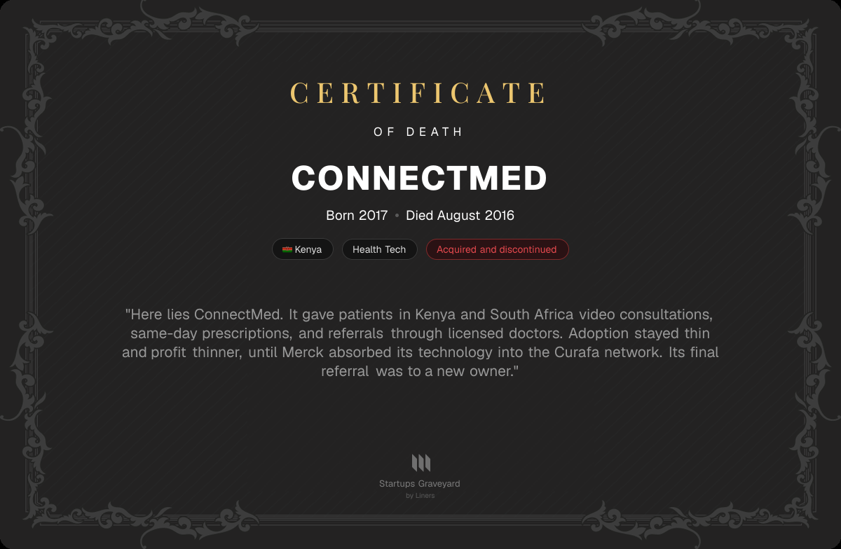 Death certificate for ConnectMed