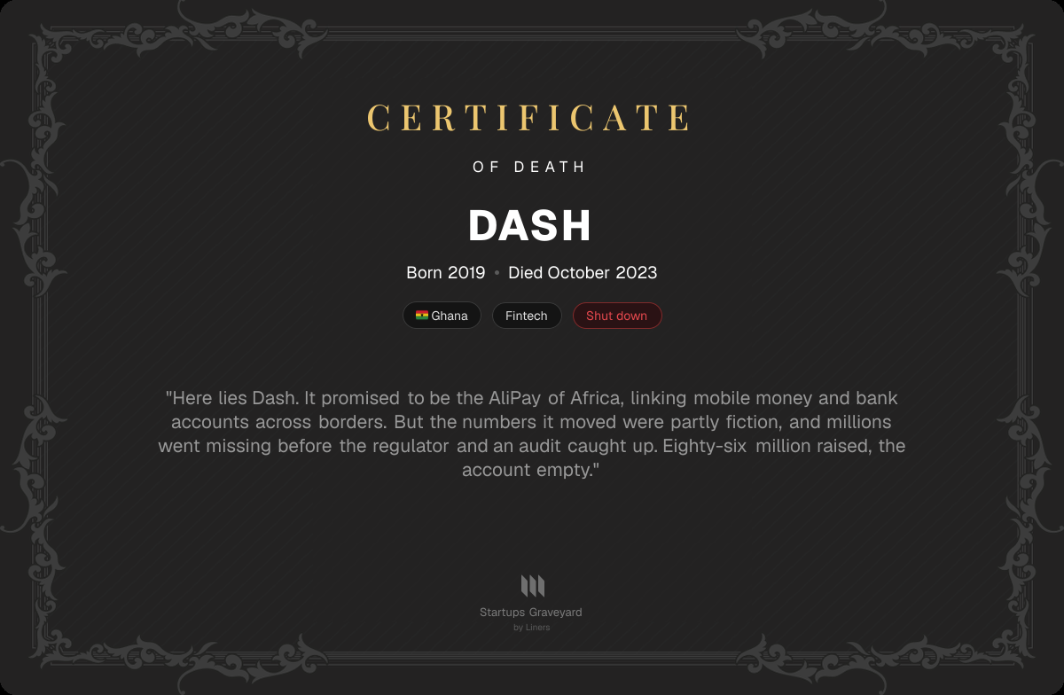 Death certificate for Dash