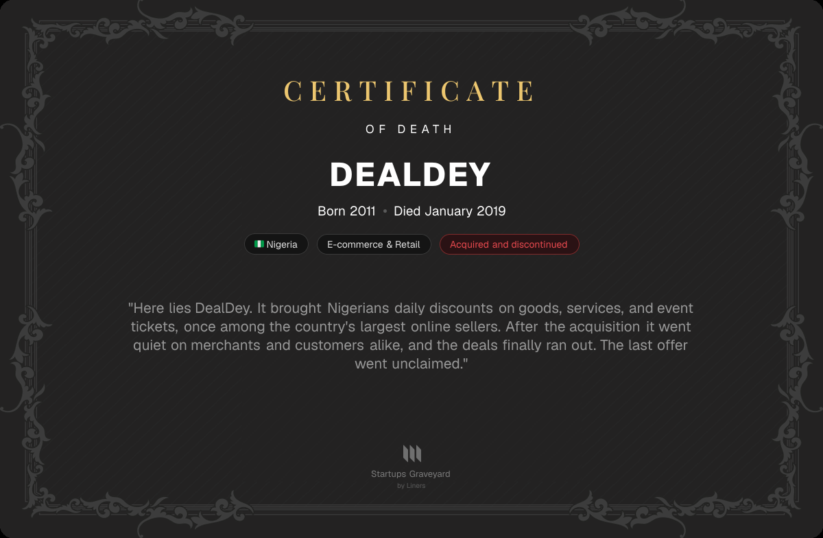 Death certificate for DealDey