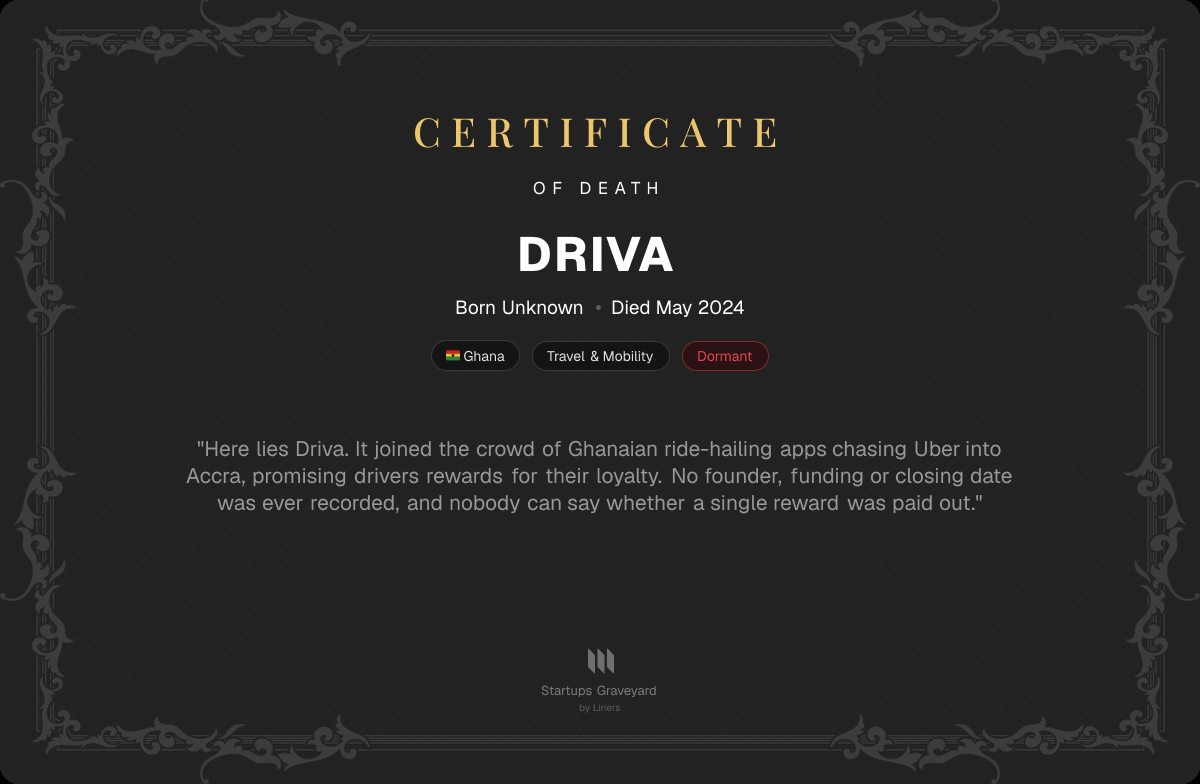 Death certificate for Driva