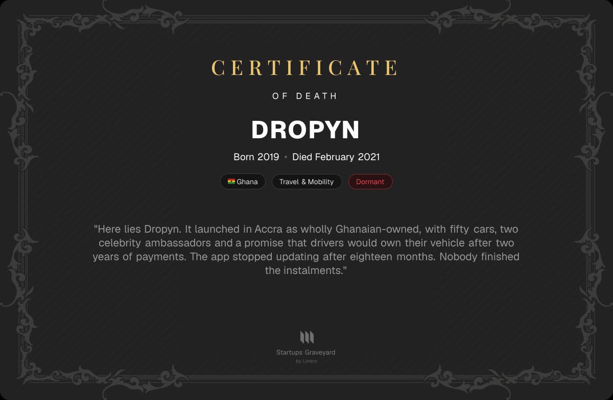 Death certificate for Dropyn
