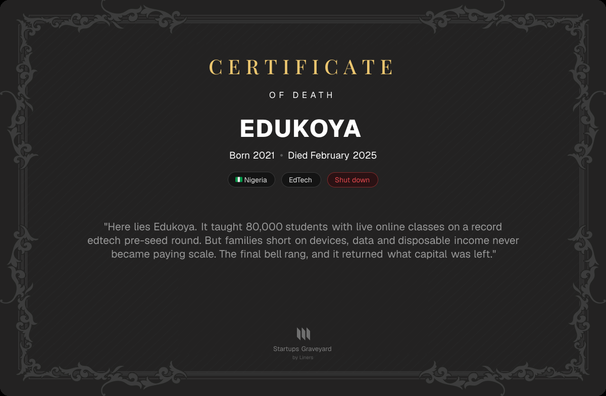 Death certificate for Edukoya