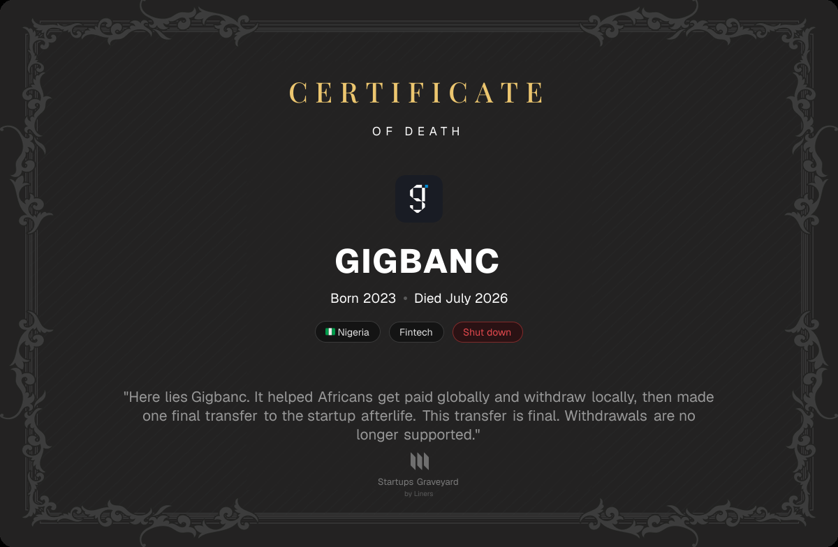 Death certificate for Gigbanc