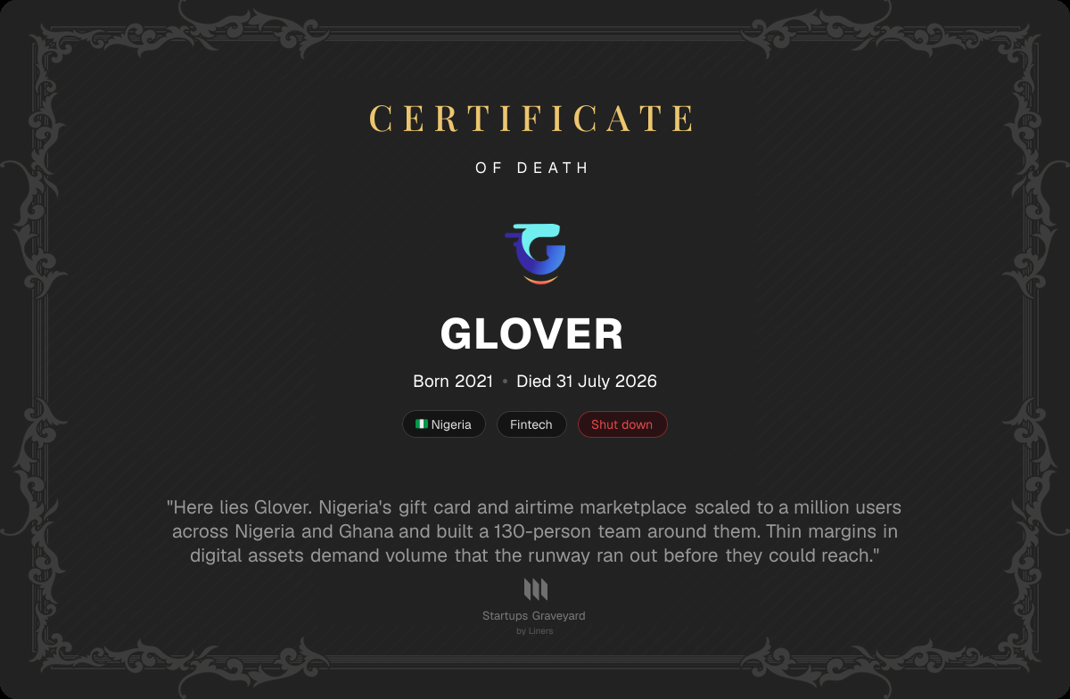 Death certificate for Glover