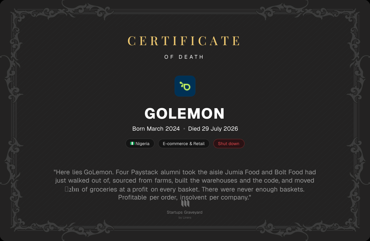 Death certificate for GoLemon