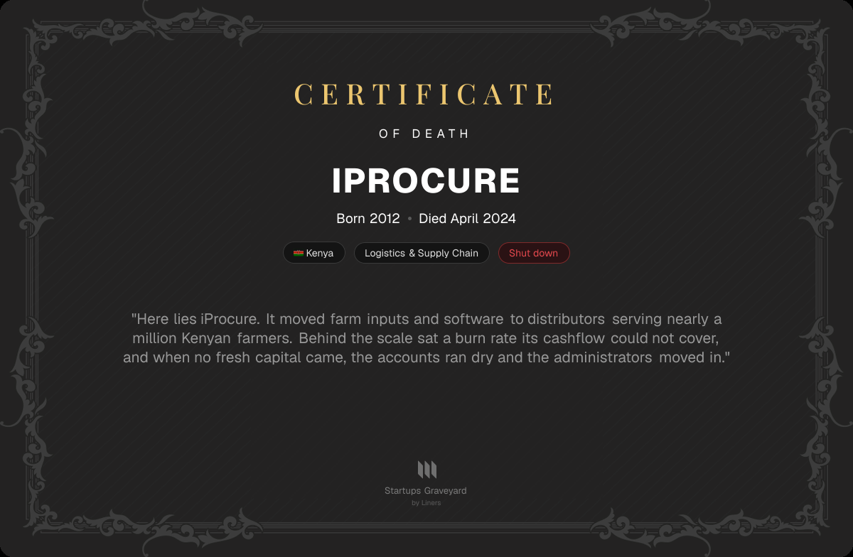 Death certificate for iProcure