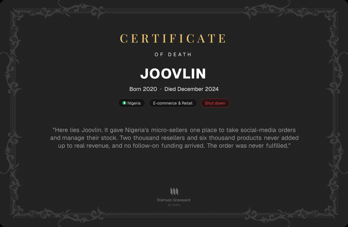 Death certificate for Joovlin
