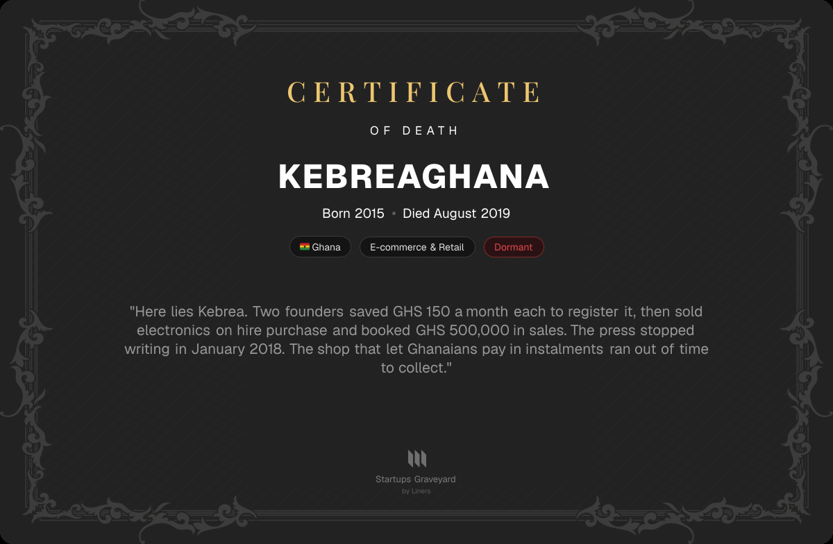 Death certificate for KebreaGhana