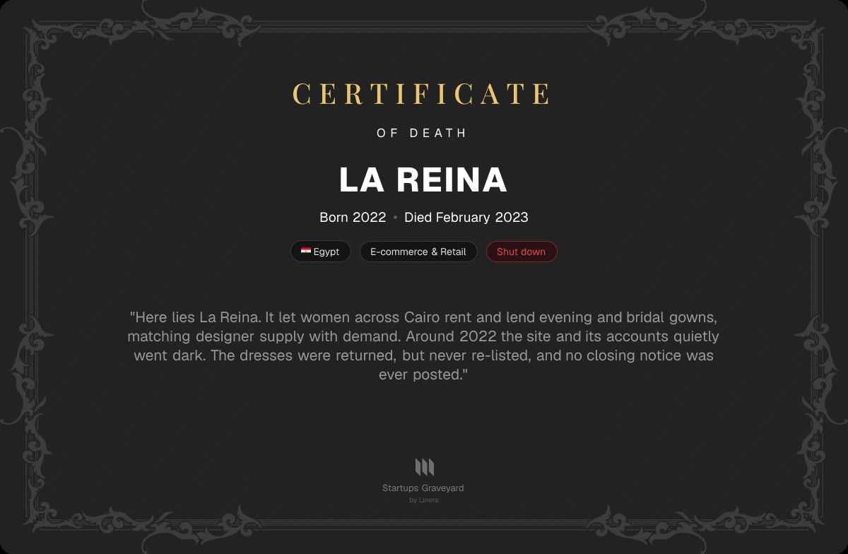 Death certificate for La Reina