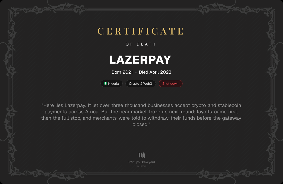 Death certificate for Lazerpay