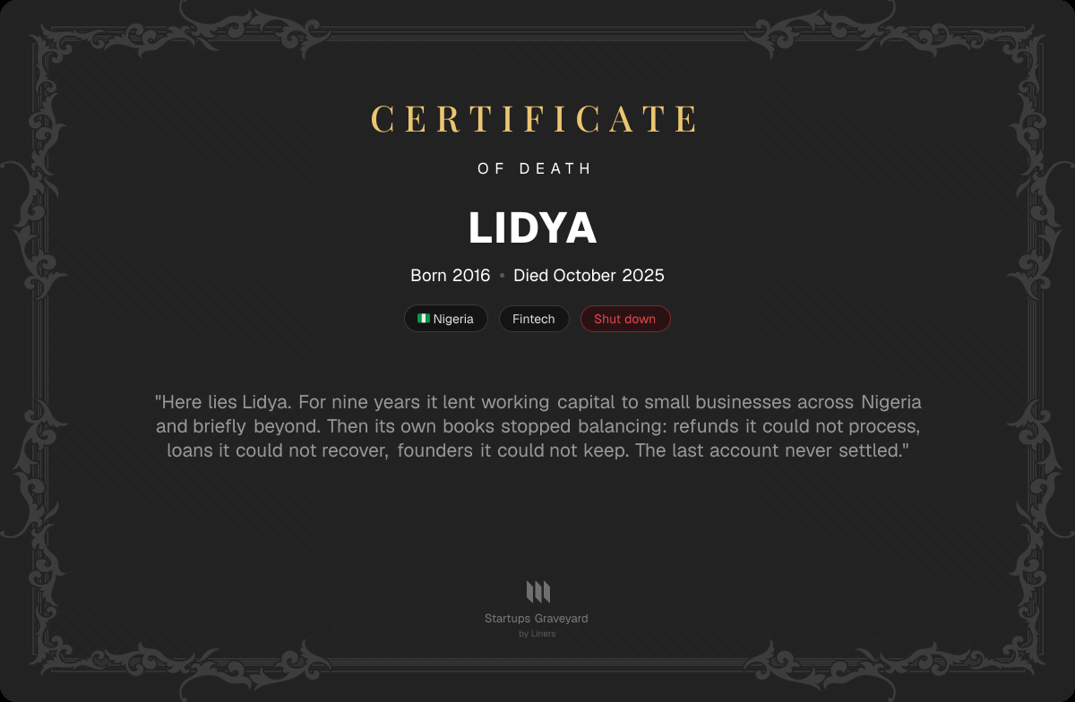Death certificate for Lidya