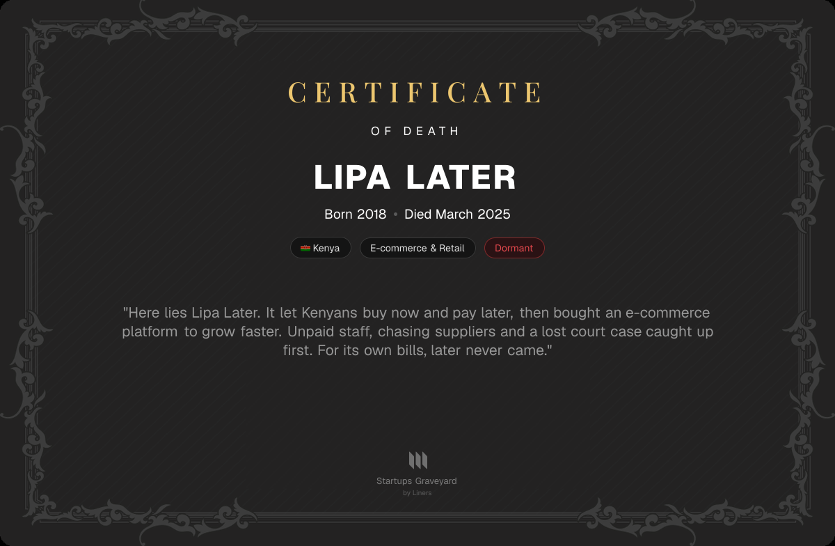 Death certificate for Lipa Later