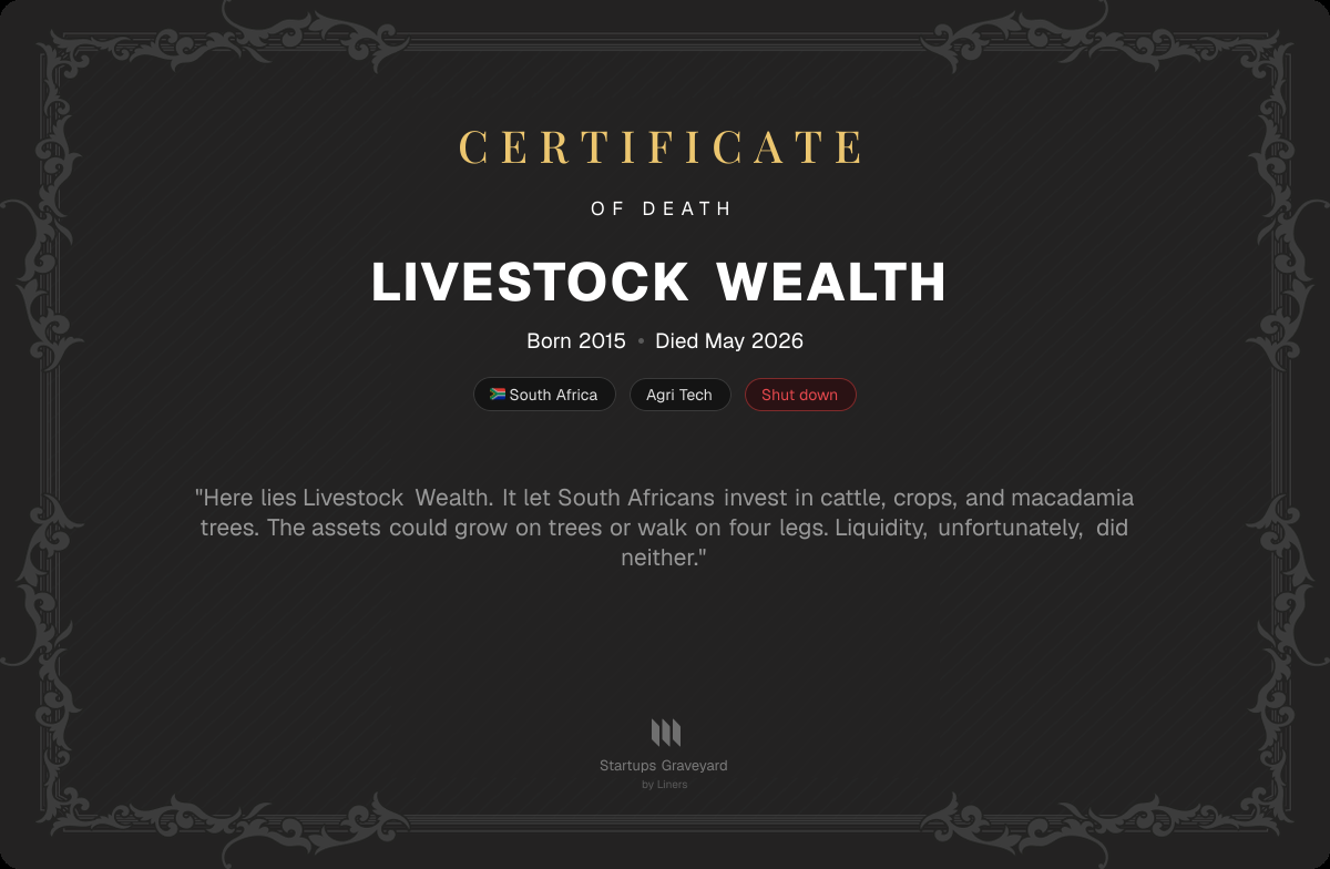 Death certificate for Livestock Wealth