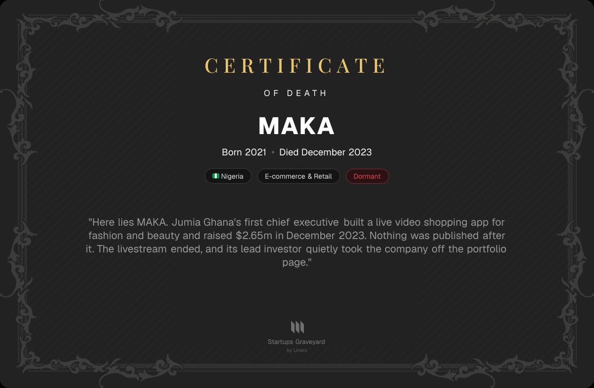 Death certificate for Maka