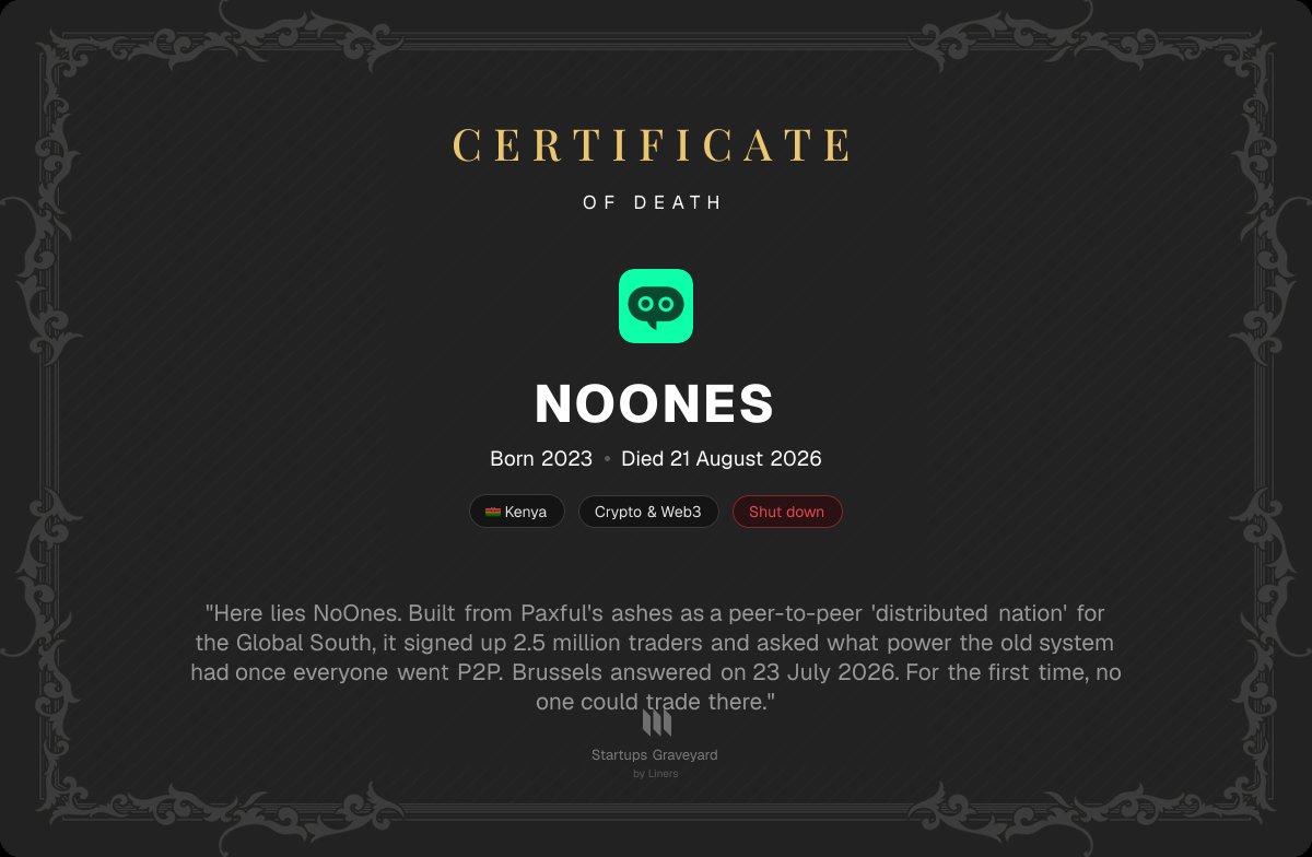 Death certificate for NoOnes