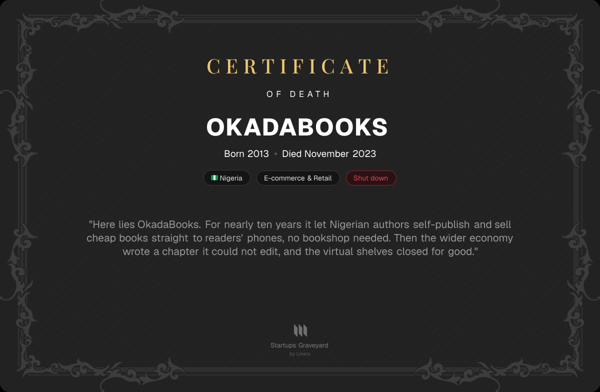 Death certificate for Okadabooks
