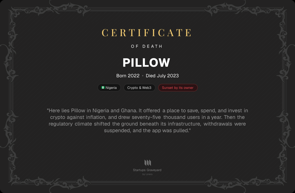 Death certificate for Pillow