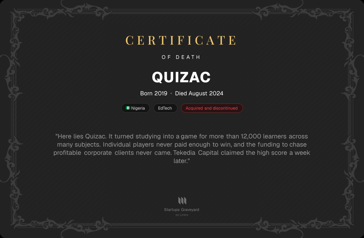 Death certificate for Quizac