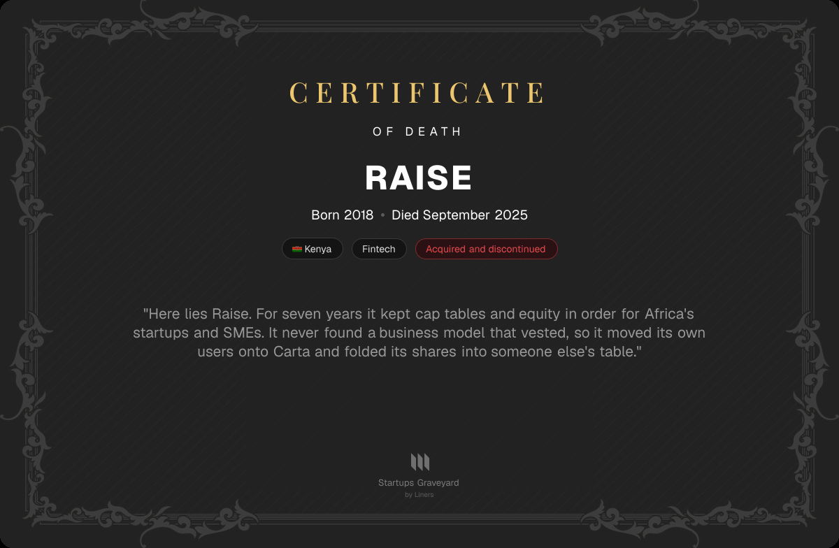 Death certificate for Raise
