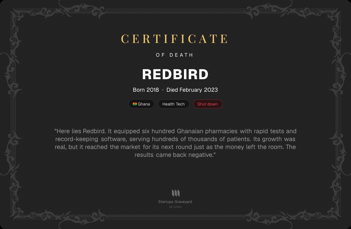 Death certificate for Redbird