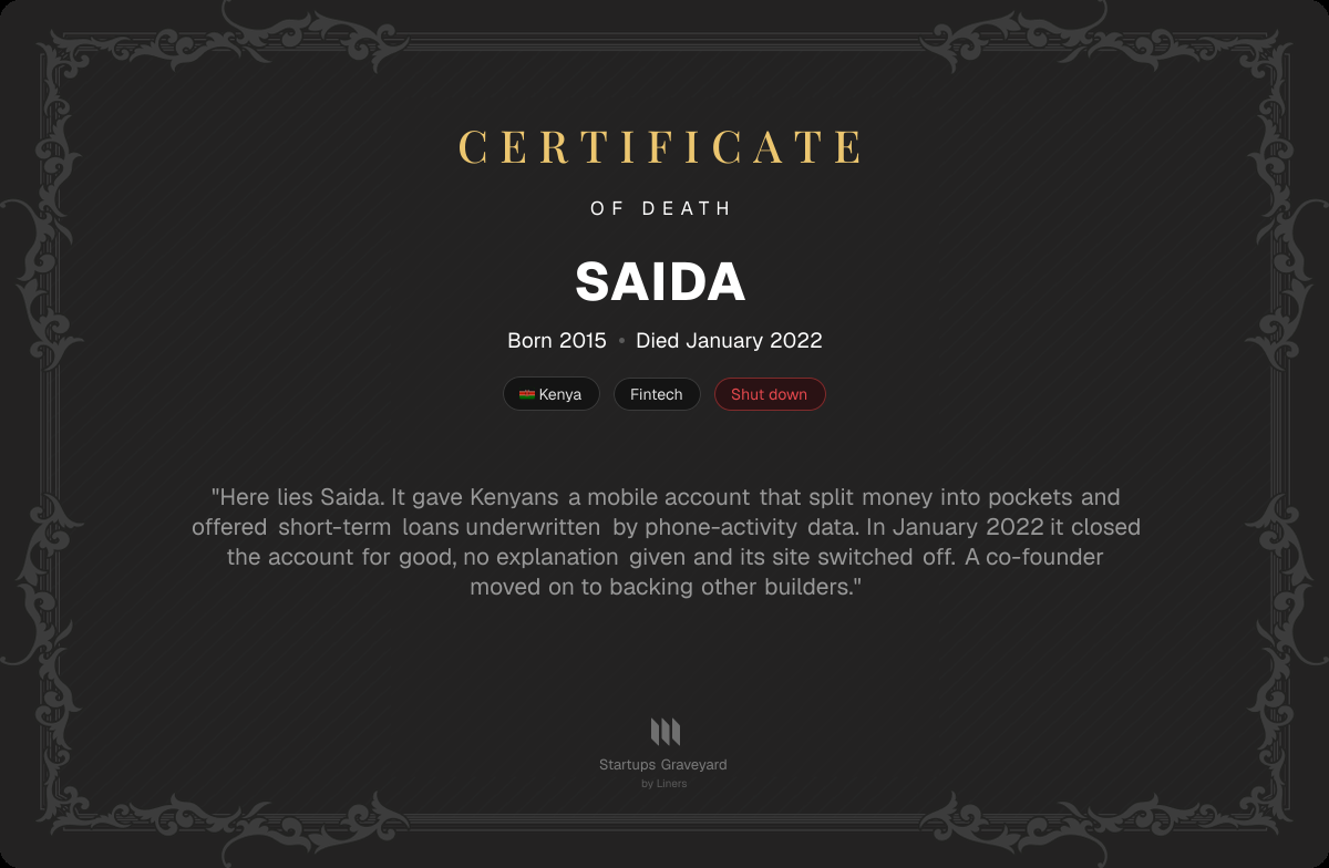 Death certificate for Saida