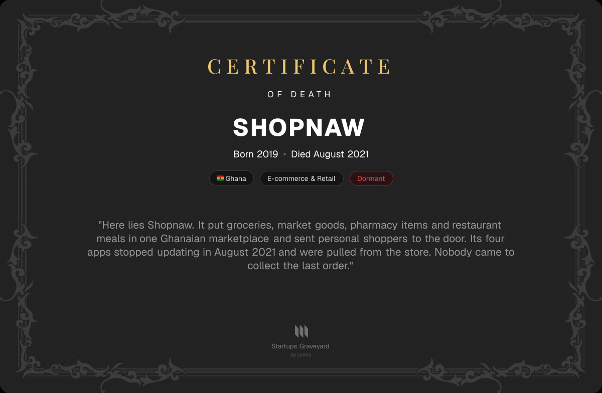 Death certificate for Shopnaw