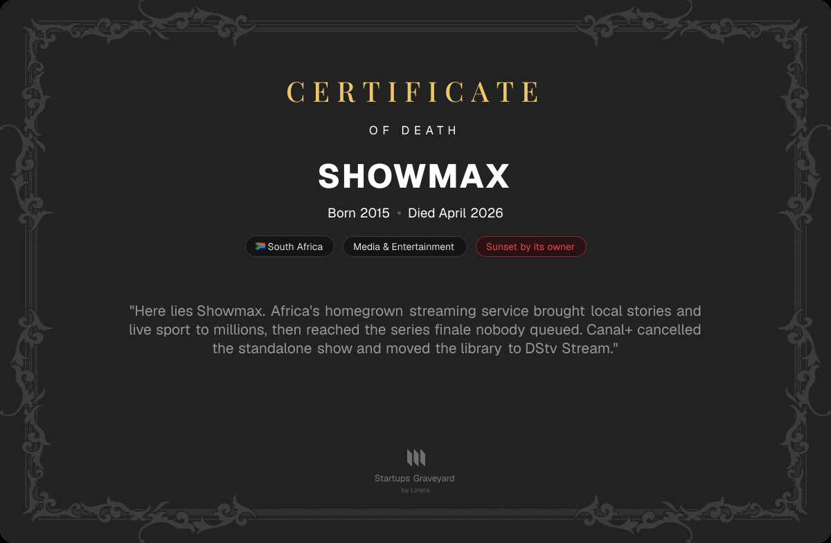 Death certificate for Showmax