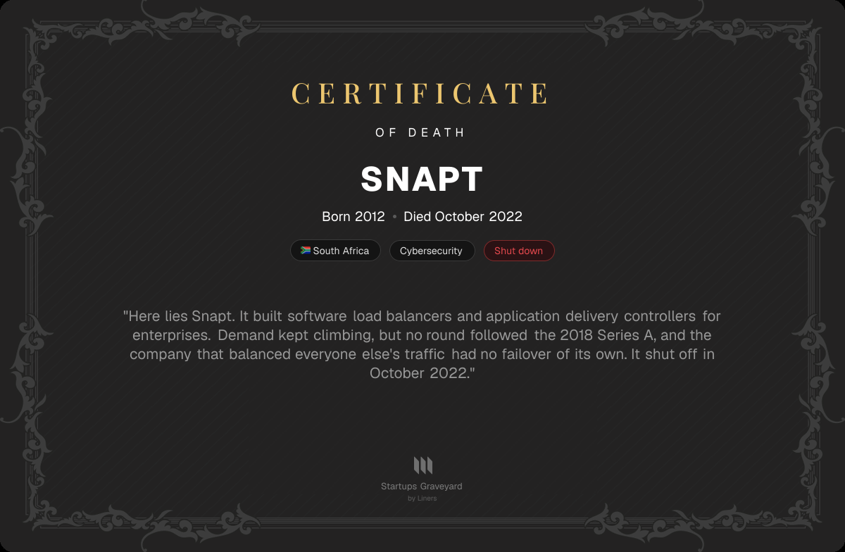 Death certificate for Snapt