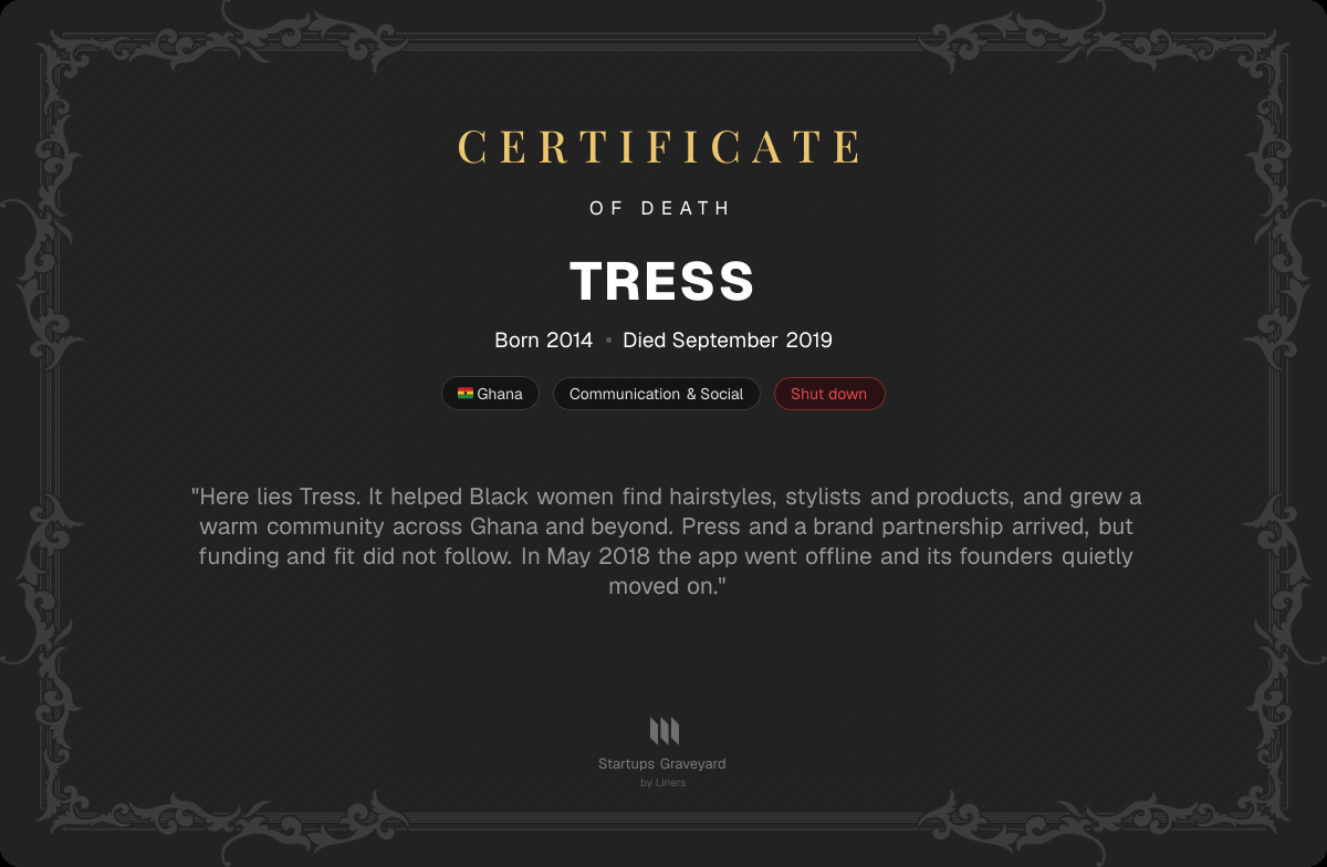Death certificate for Tress