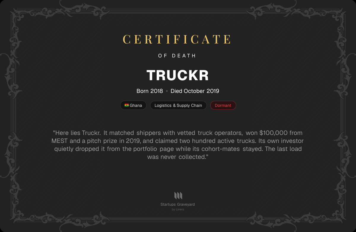 Death certificate for Truckr