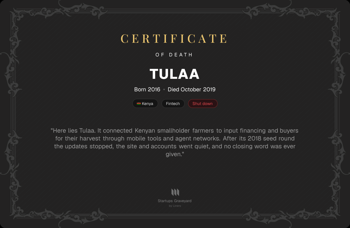Death certificate for Tulaa