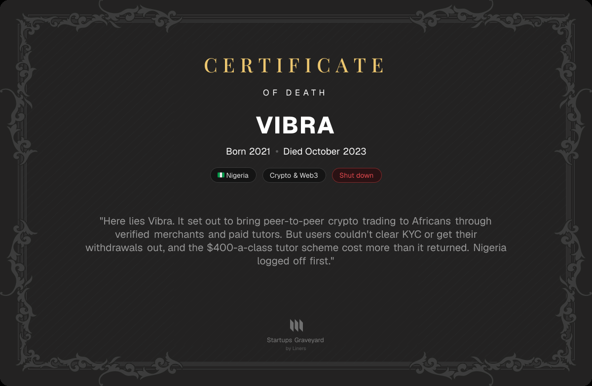 Death certificate for Vibra