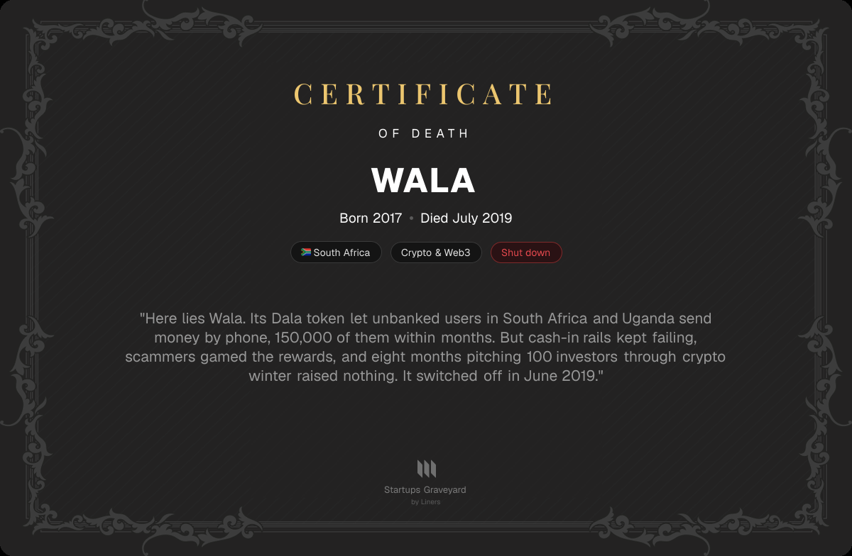 Death certificate for Wala