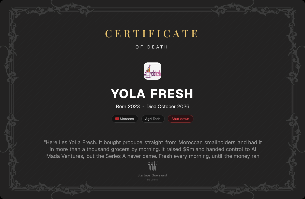 Death certificate for YoLa Fresh
