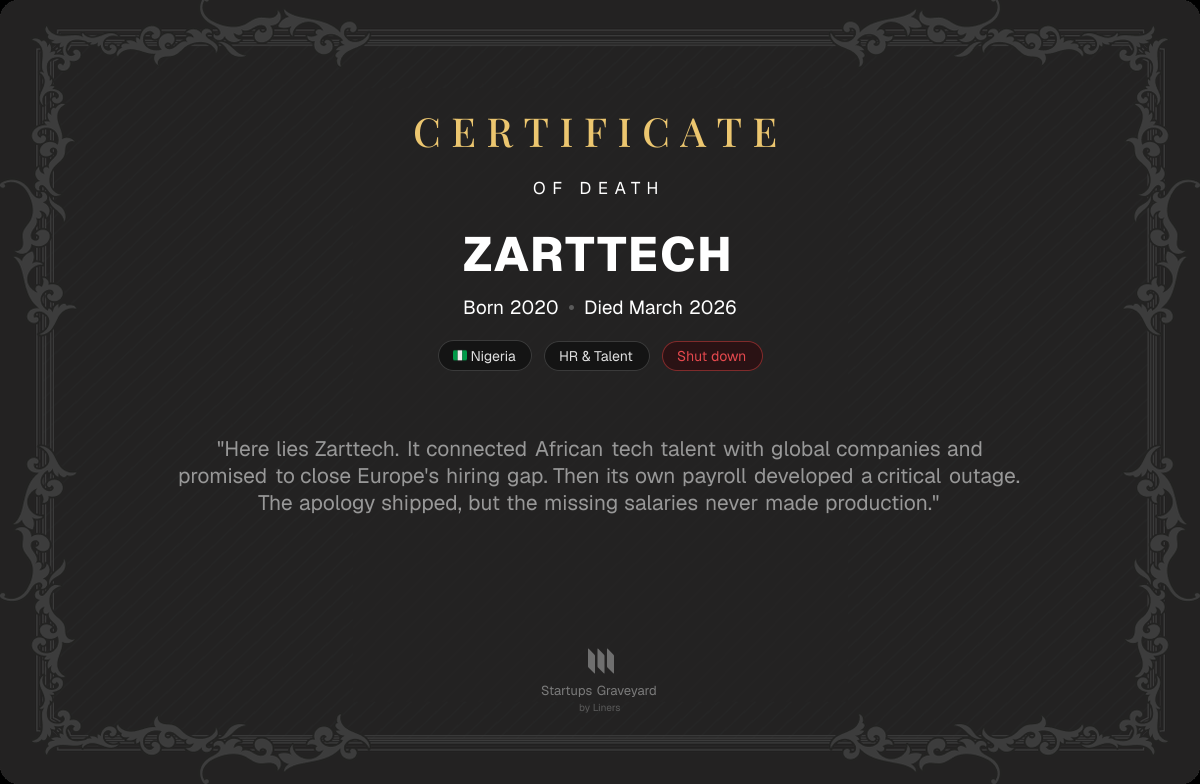 Death certificate for Zarttech
