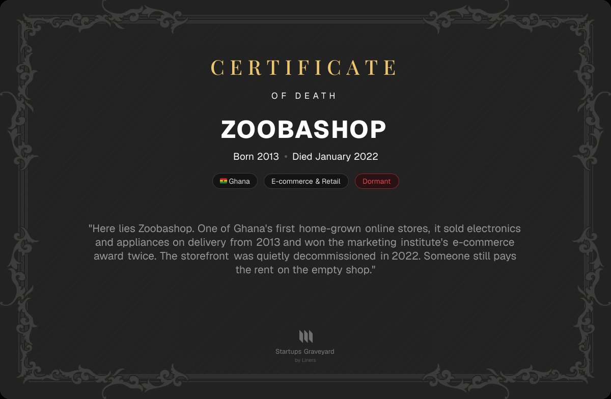 Death certificate for Zoobashop
