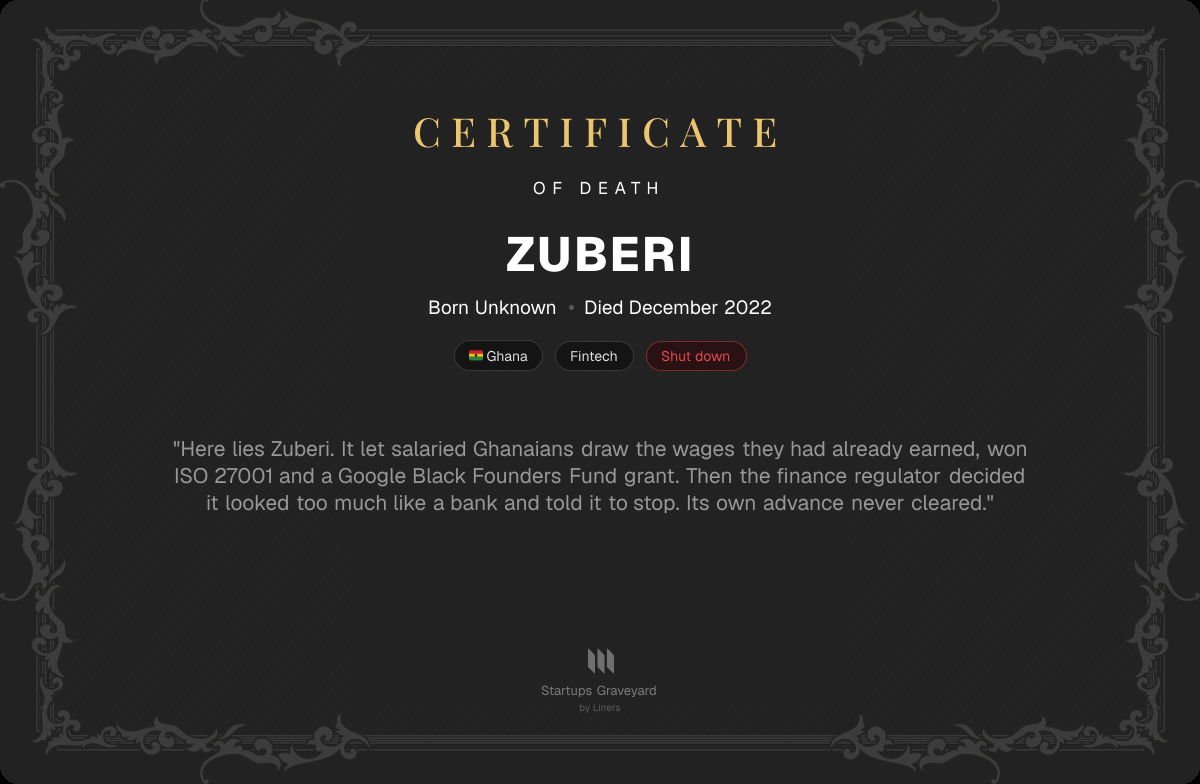 Death certificate for Zuberi