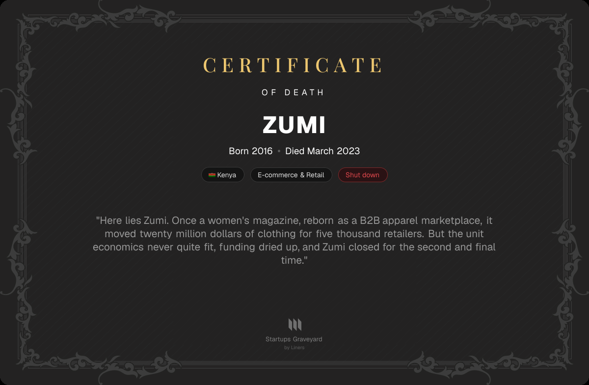 Death certificate for Zumi